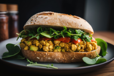 Portobello mushroom and tofu scramble sandwich