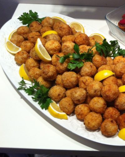 Deep Fried Tofu Balls with a Lemon Tahini Sauce