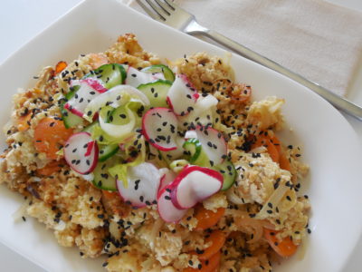 Millet & Tofu Bake with Pressed Chicory, Radish and Cucumber Salad