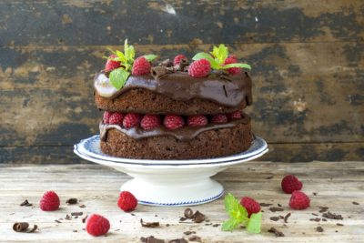 Vegan chocolate cake with berries