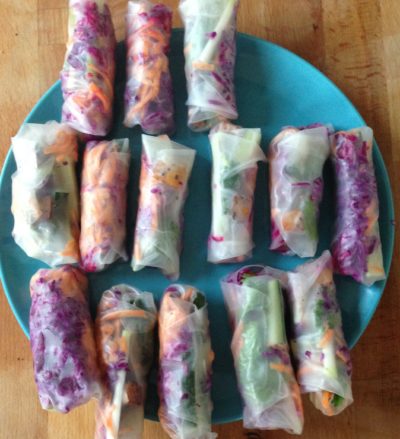 A plate of vegan summer rolls