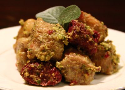 Mixed Root Vegetable Gnocchi in Sage-Pistachio Pesto
