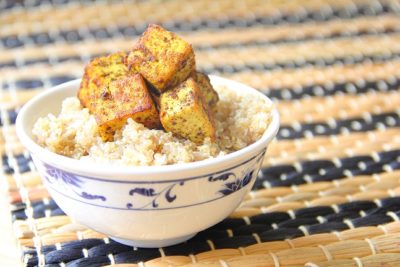 Caribbean Tofu with coconut quinoa
