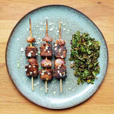 Tofu Shallot Satay with Kale Crispy Seaweed