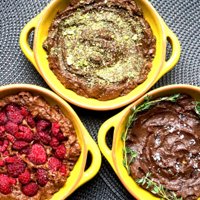 Vegan choc mousse trio