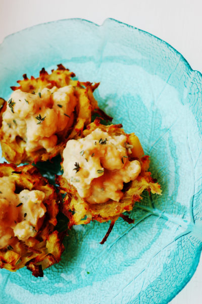 Leek Latkes with Cauliflower Cheese