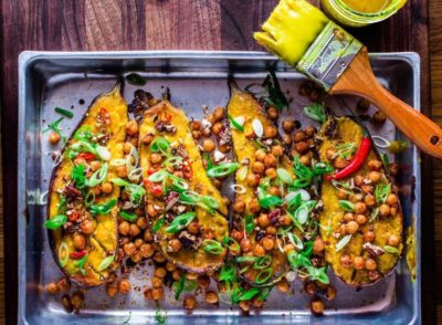 Vegan Miso-Glazed Eggplant with Spicy Chickpeas and Ninja Nuts