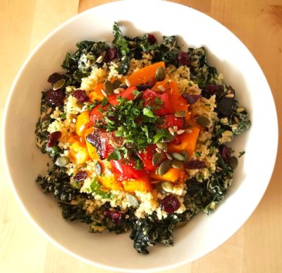 Roast squash, quinoa and kale salad