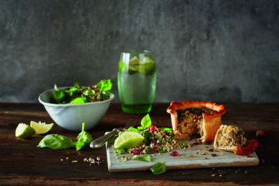 Chicken Style Country Pie with Pomegranate & Quinoa Salad