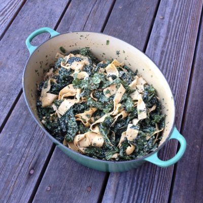 Cool sesame and dino kale yuba noodles