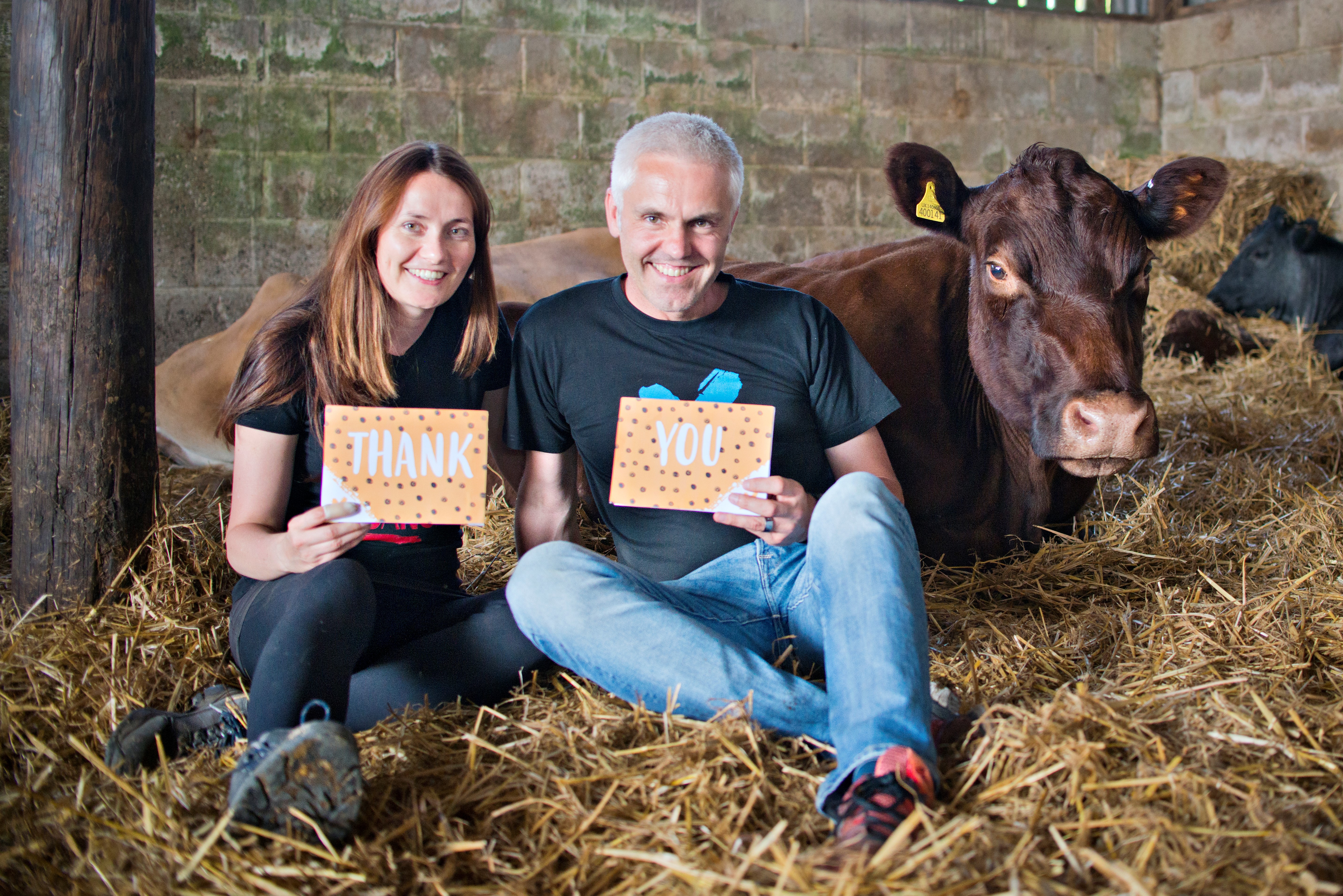 Jane and Matthew with a cow