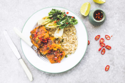 Thai chickpea burgers with pak choi