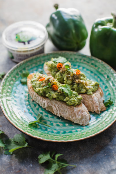 Avocado and basil pesto bruschetta