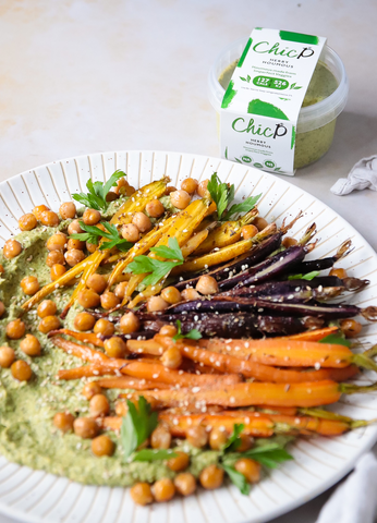 Cumin roasted carrots and crispy chickpeas