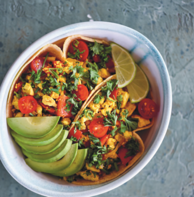 vegan tofu scramble with avocado
