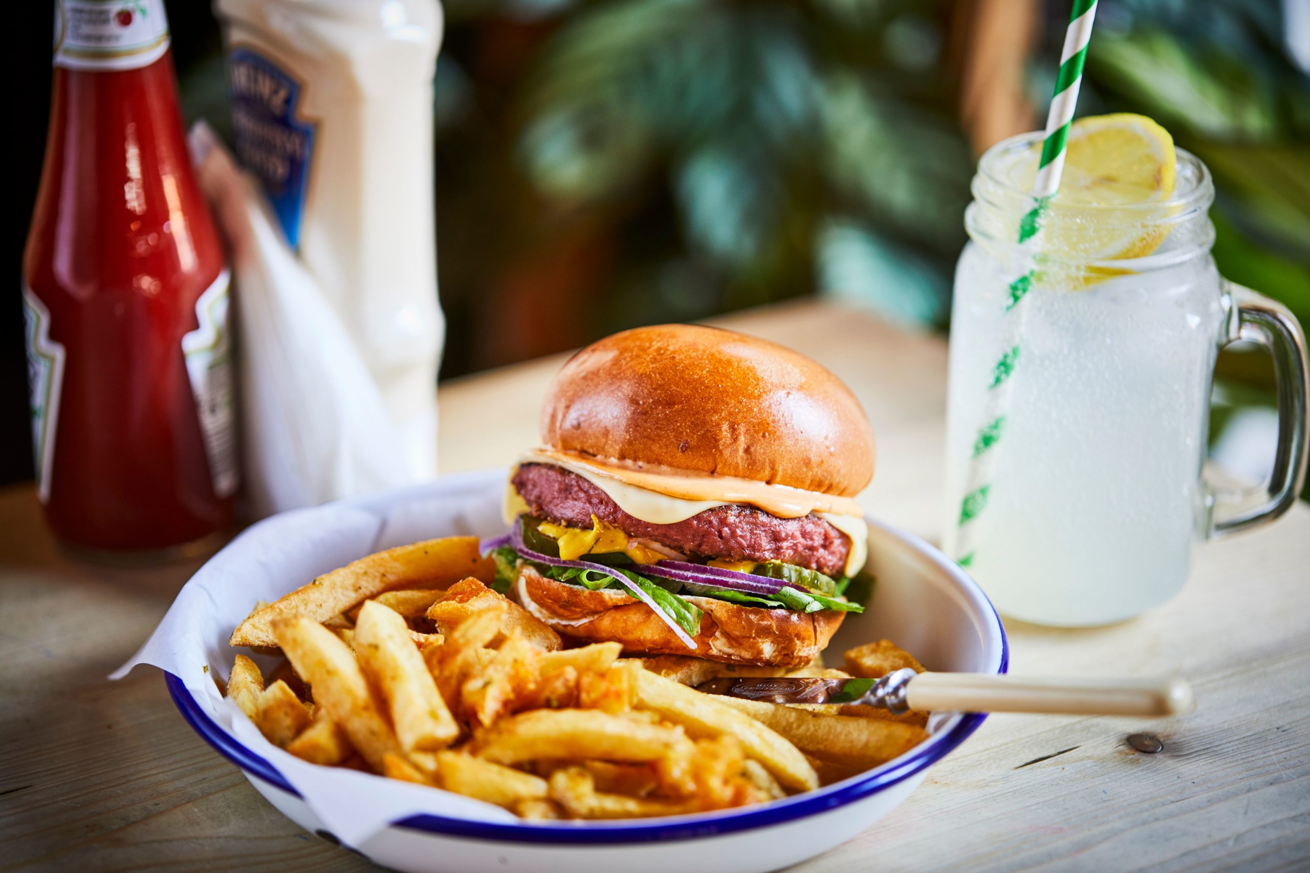 Honest Burgers vegan burger and chips