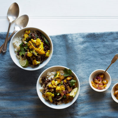 Vegan Lentil Curry with Roasted Tumeric Cauliflower
