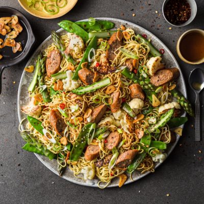 Vegan sausage stir fry