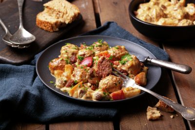 Apple-Infused Sauce and vegan meatballs