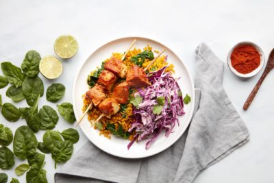 Tikka smoked tofu skewers