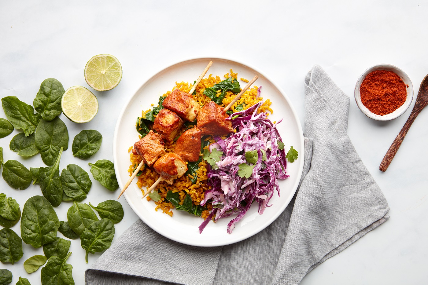 Tikka smoked tofu skewers