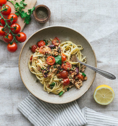 Vegan Tuna Puttanesca Pasta