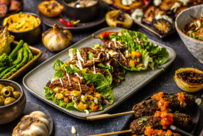 Pulled Oumph! & Grilled Mango Salsa Lettuce Leaf Tacos