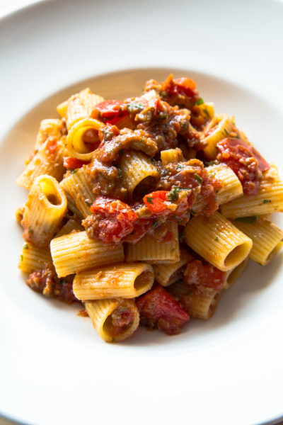 Maccheroni with seitan ragu