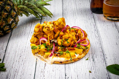 Bhaji Battered Jerk Mini Fillet flatbread with mango & chilli chutney