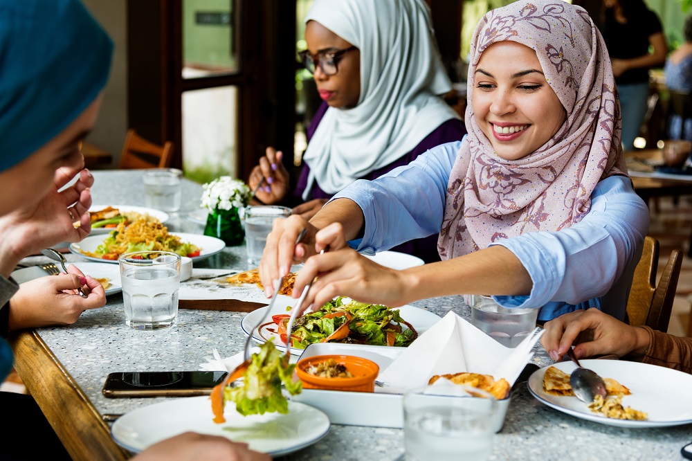 Women eating at restaurant