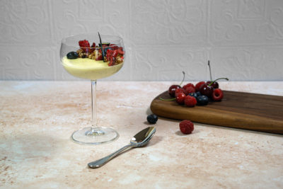 Vanilla Pannacotta, Granola and Fresh Berries