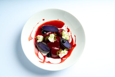 Konfierte Bete mit lila Kartoffel